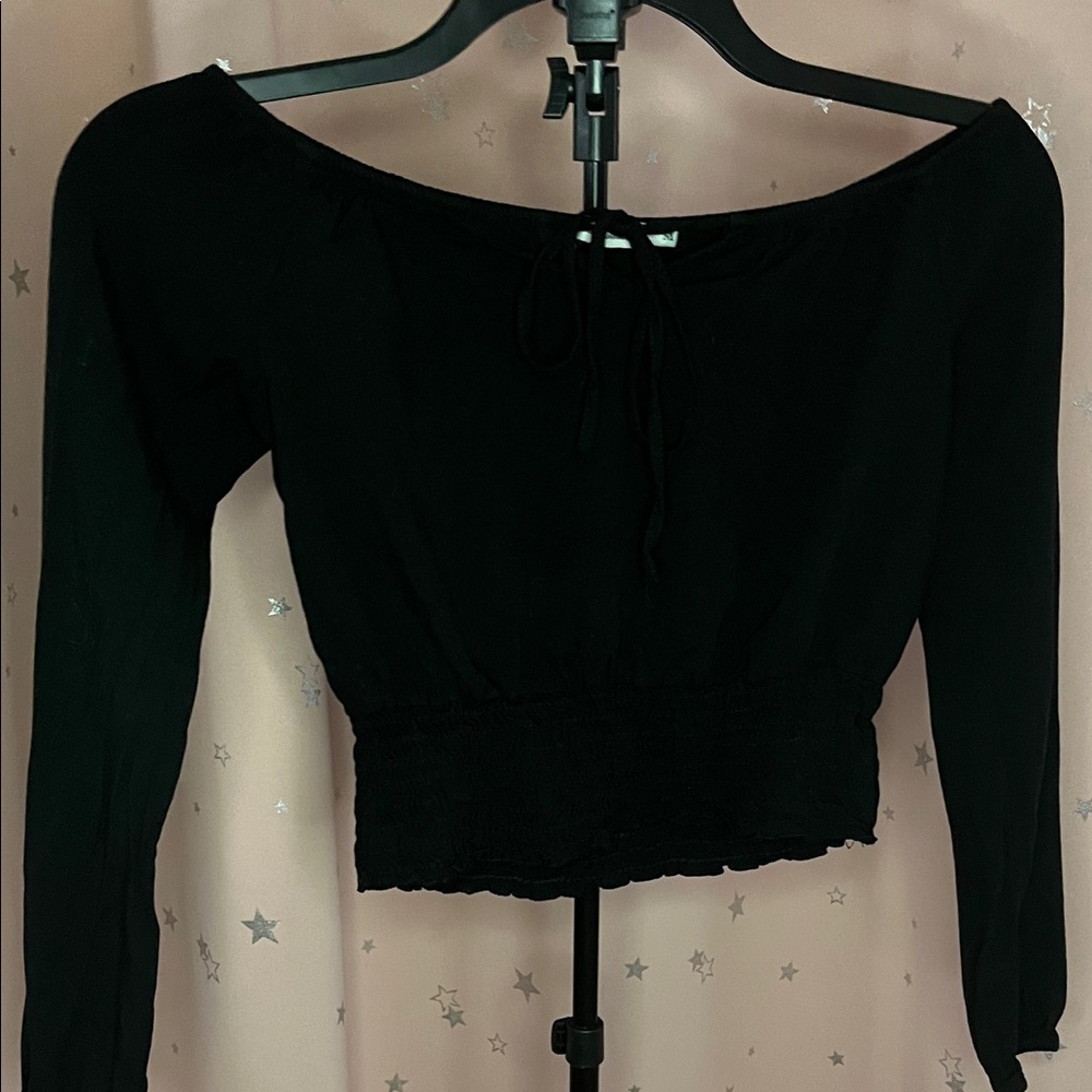 Black Off-Shoulder Top w/ Front Tie - Suite Benedict